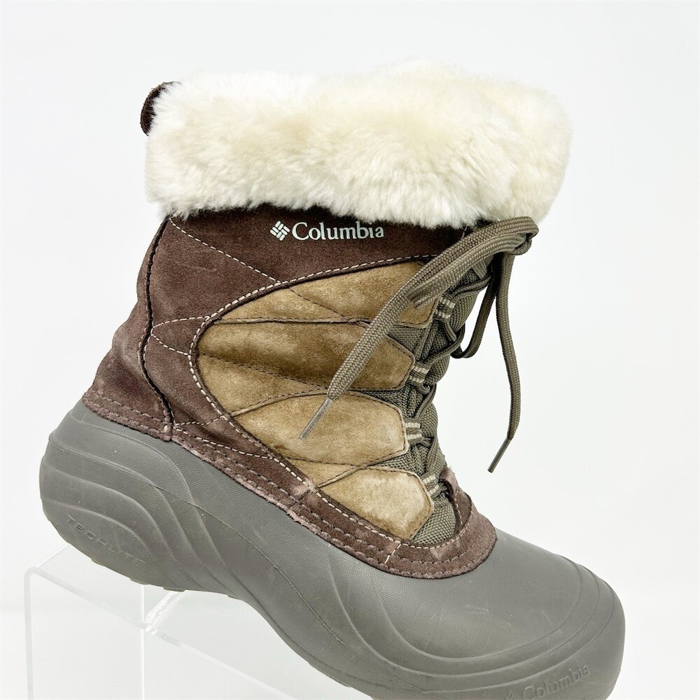 Columbia Womens Winter Snow Boots Brown Faux Fur Cuff Lace-Up Duck Boot Size 10